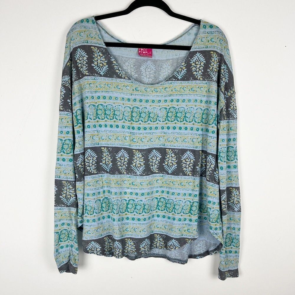 Free People Blue Boho‎ Scoop Neck Blouse Medium​​​